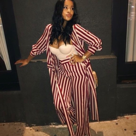 Zara Striped Maroon Trousers M pants only)